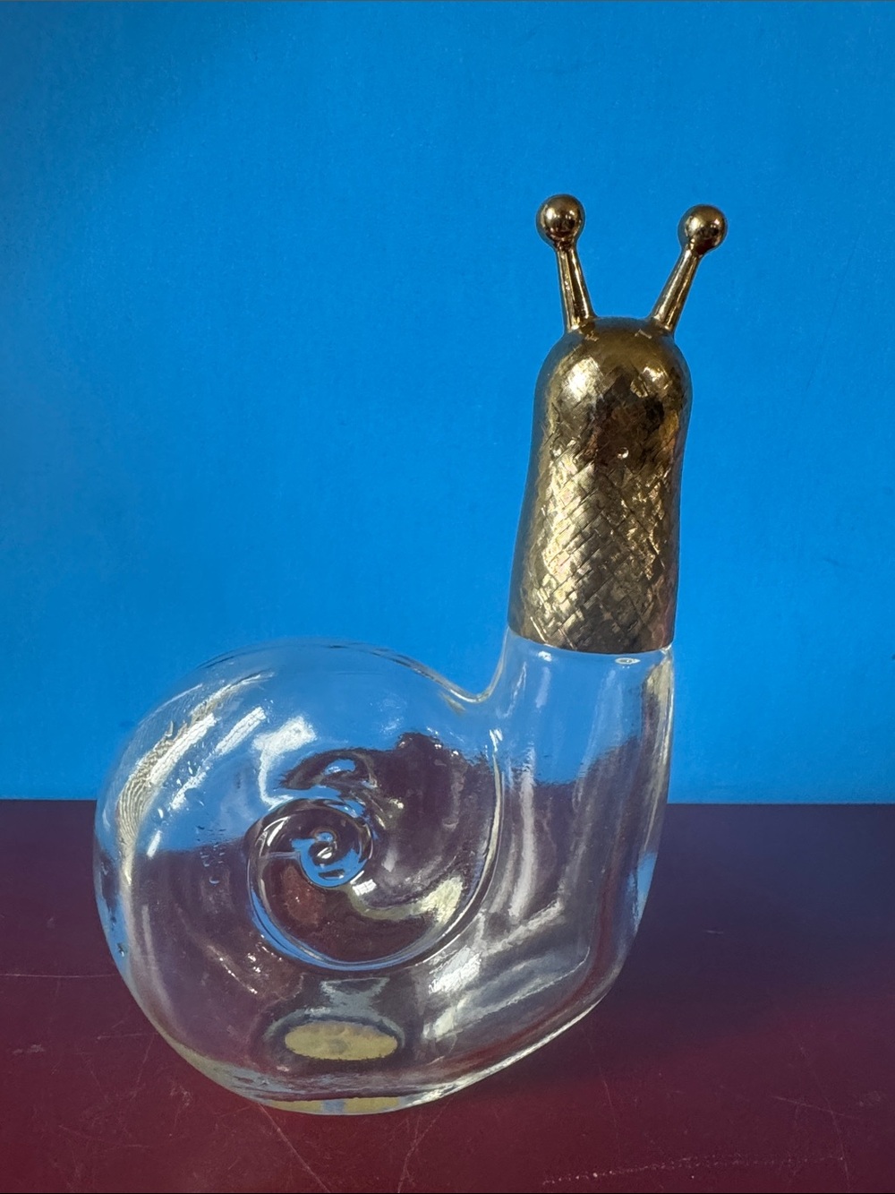 Avon Clear Glass Snail Sculpture with Gold Head (empty) 1970’s